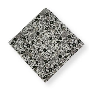 ⚜️New⚜️ White & Dark Green Tonal Floral Print Pocket Square Handkerchief